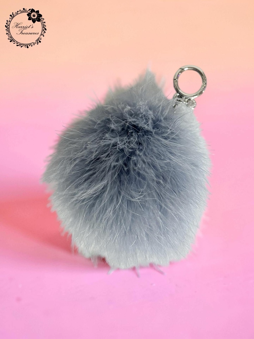 Michael Kors Powder Blue Fur Pom-Pom Key Charm with Silver Ring